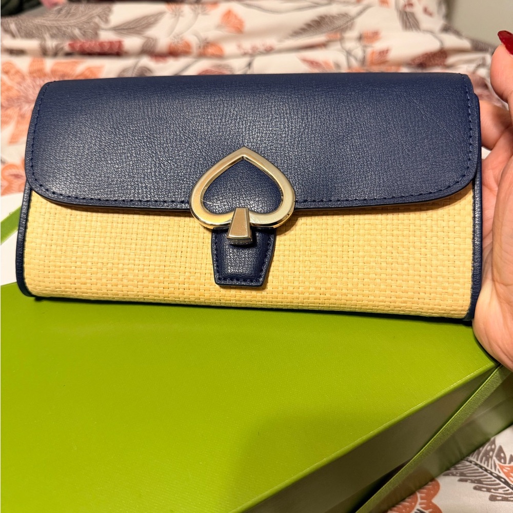 WOC Kate Spade Woven/Navy Blue Leather Sling in Silver Hardware✨